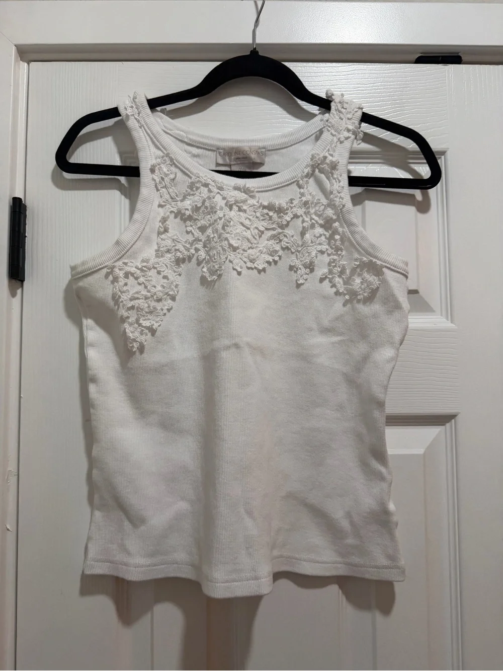Caroline Constas White Floral Applique Ribbed Tank Top Large
